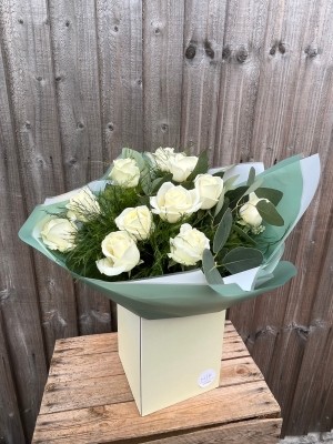 Heavenly White Rose Hand tied