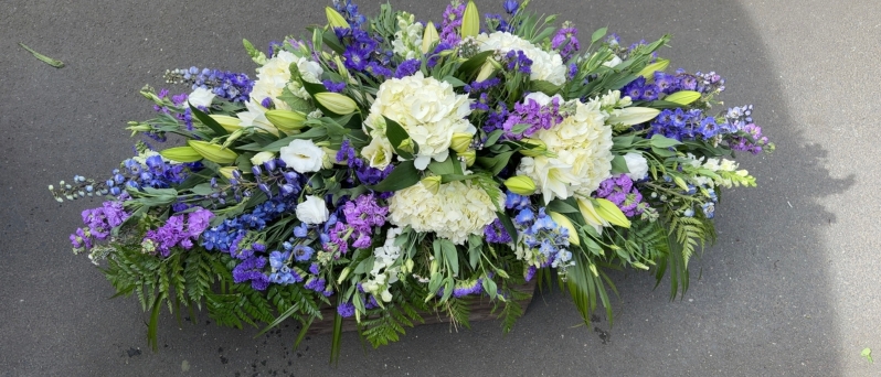 Blue and White Casket Spray