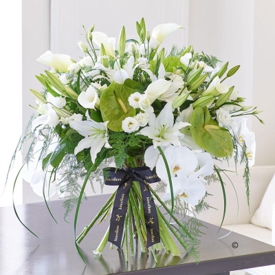 Luxury White Lily and Anthurium  Contemporary Hand tied