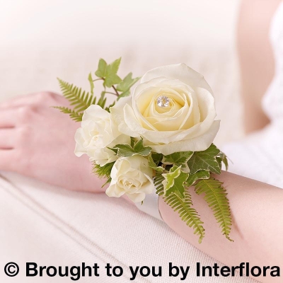 Ivory Rose and Fern Wrist Corsage