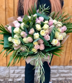 50 Pink and white Rose Bouquet