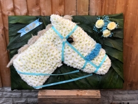 Blue and white horse head