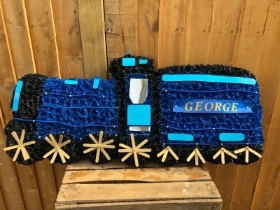 Blue steam train