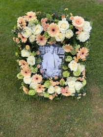 Peach and white photo frame